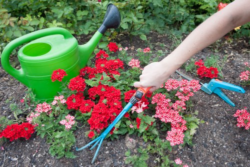 Gardener preparing a quote on-site in an urban garden